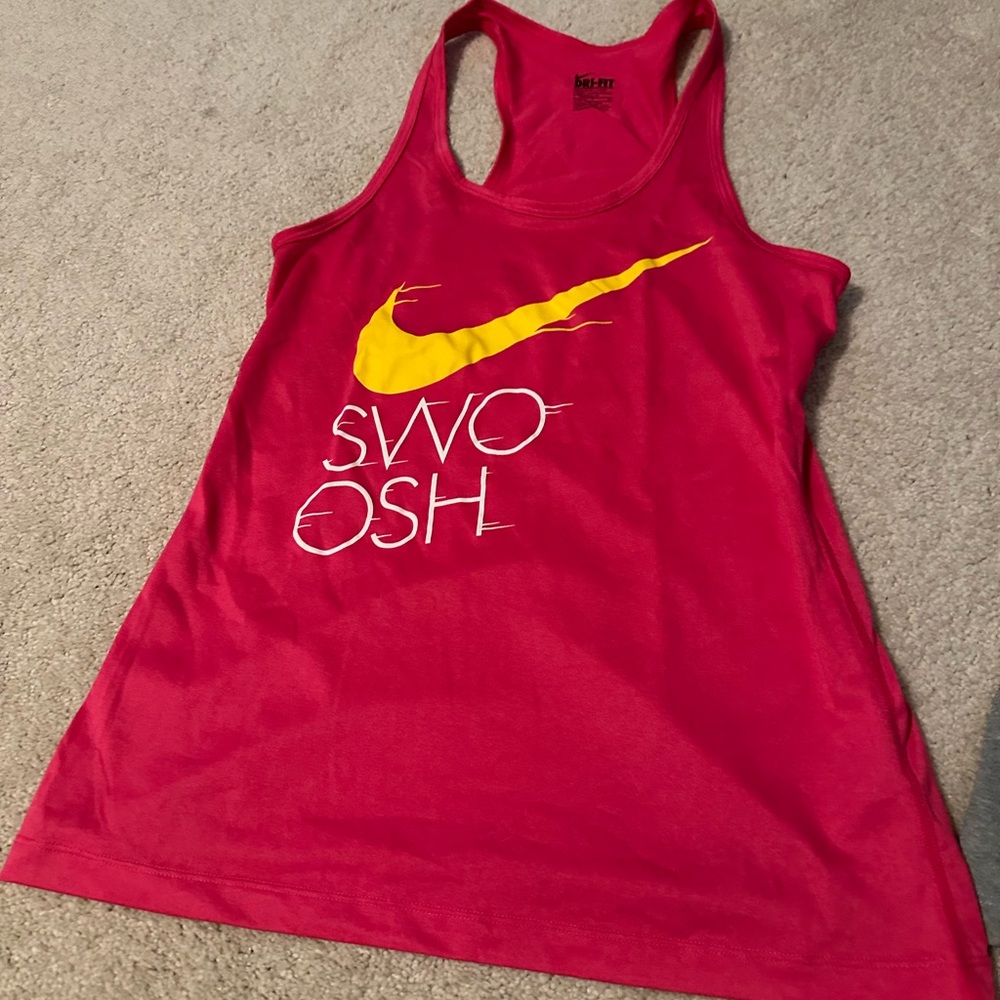 Nike Red Sleeveless Tank Top with Yellow Swoosh